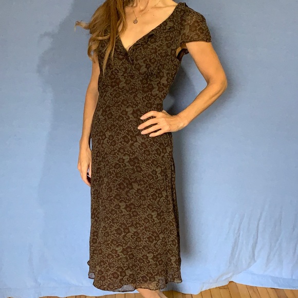 LK BENNETT dress size 6 US brown 100% silk calf length - Picture 2 of 14